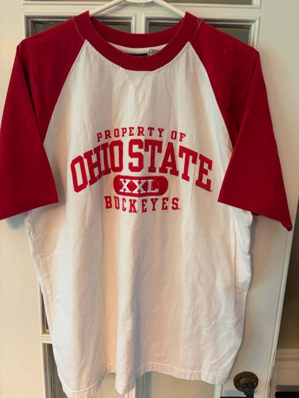 Ohio State Buckeyes Raglan short sleeve Tee in Scarlet & White
